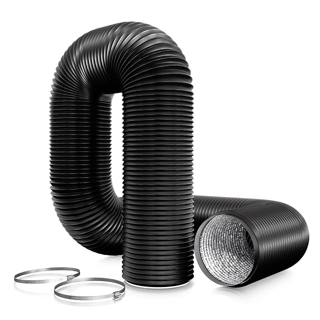 Aygrochy schwarzer 150-mm-flexibler Abluftschlauch mit zwei Edelstahlschellen