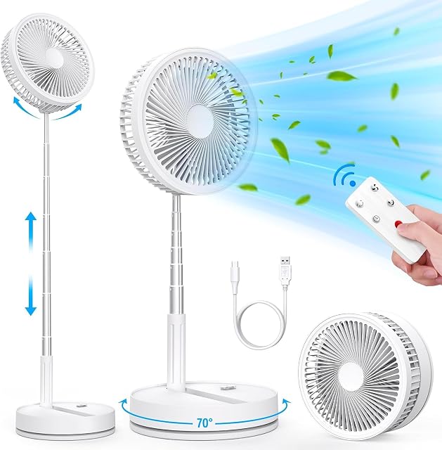 LIPETY F9 faltbarer akkubetriebener Standventilator, auf volle Höhe ausgefahren