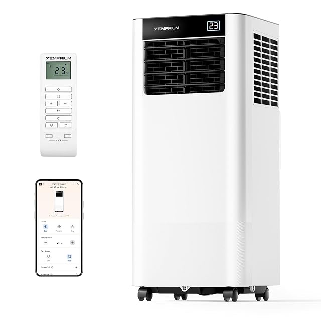 Temprium YPK11S-07C mobiles Klimagerät mit digitalem Bedienfeld und Fenster-Abluftschlauch